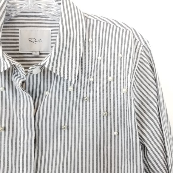RAILS Taylor Florence Stripe Studded Pearls Shirt Sz Small - Picture 7 of 15